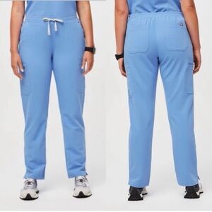 FIGS Yola Skinny Scrub Pants Ceil Blue Small Straight Leg Cargo FIONx Stretchy
